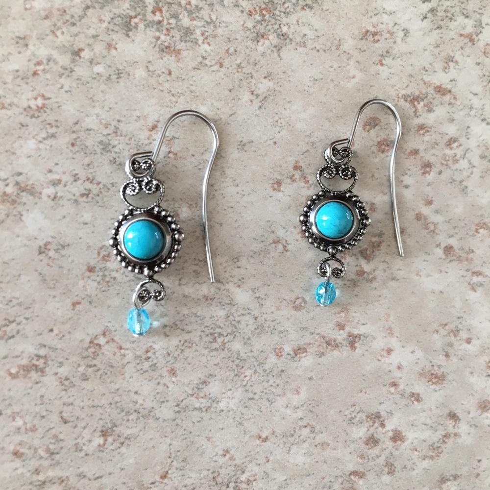 Turquoise Marcasite Silver Dangle Earrings